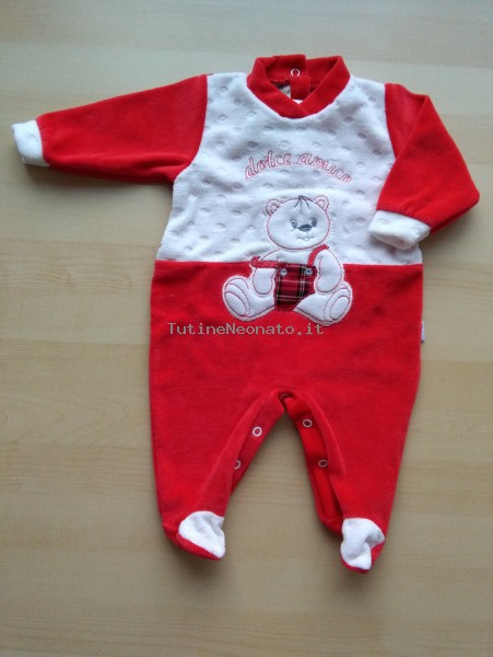 baby footie chenille baby bear sweet friend. Colour red, size 3-6 months Red Size 3-6 months