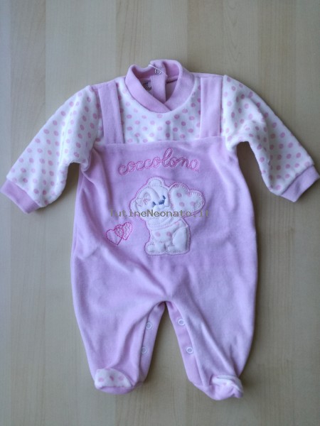 Chenille baby footie with Teddy Bear and cuddly lettering. Colour pink, size 1-3 months Pink Size 1-3 months