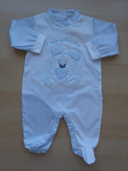 Image cotton baby jersey footie my little heart. Colour light blue, size 1-3 months Light blue Size 1-3 months