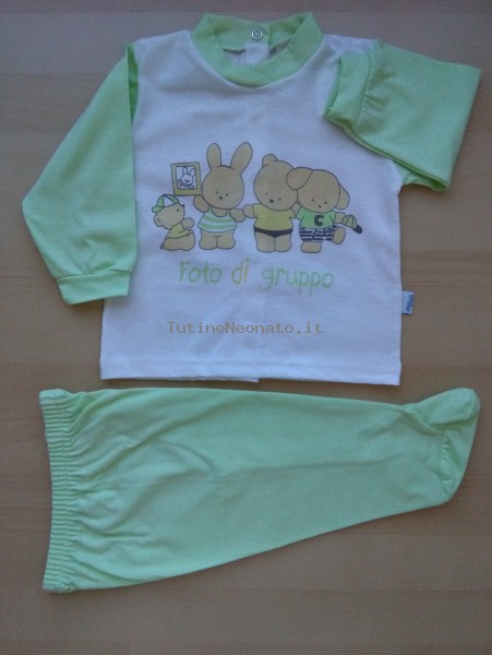 Picture baby footie outfit cotton jersey group photo. Colour pistacchio green, size 3-6 months Pistacchio green Size 3-6 months