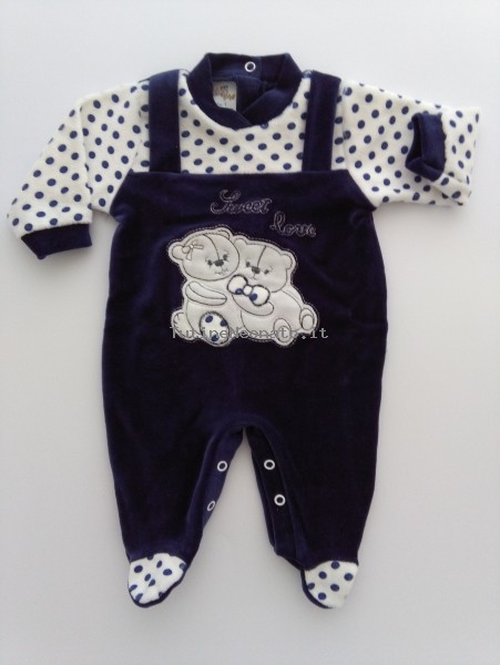 Chenille sweet love baby footie image. Colour blue, size 3-6 months Blue Size 3-6 months