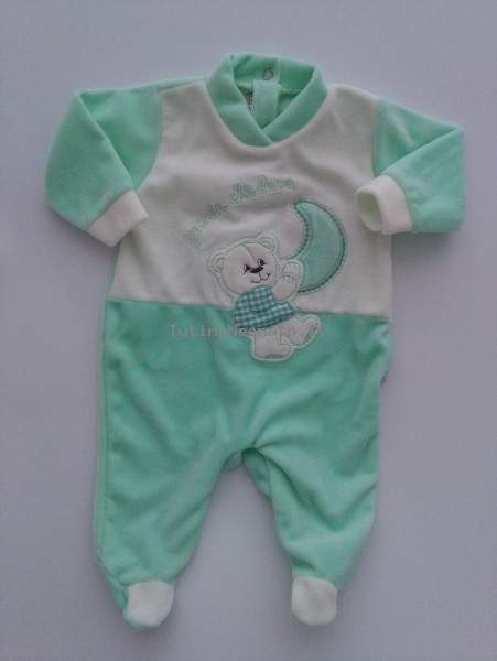 Baby footie chenille picture baby bear looks that moon. Colour green, size 0-1 month Green Size 0-1 month