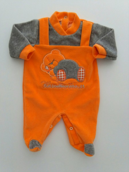 Winter time baby footie chenille image. Colour orange, size 0-1 month Orange Size 0-1 month