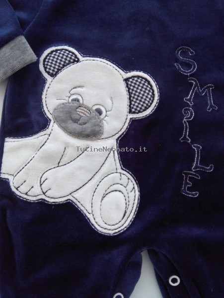 Baby image footie chenille bear smile. Colour blue, size 3-6 months 2