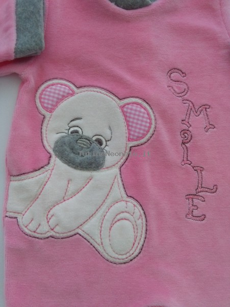 Baby image footie chenille bear smile. Colour coral pink, size 3-6 months 2