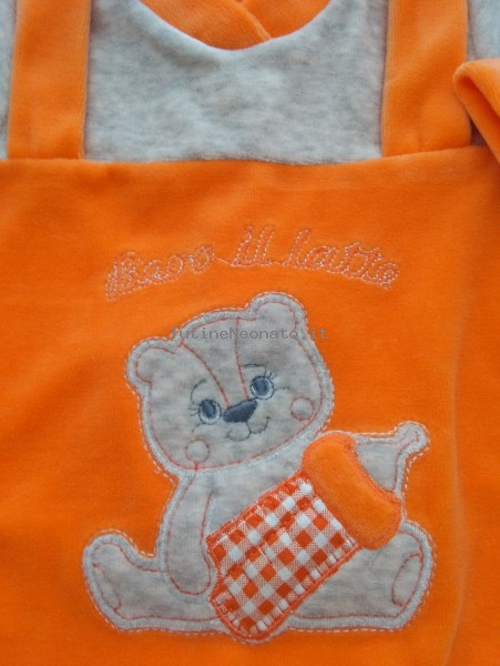 Picture baby chenille footie I drink milk. Colour orange, size 1-3 months 2