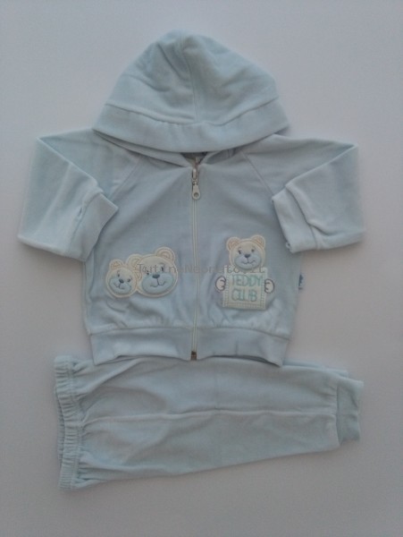 Picture tracksuit hooded teddy club bears. Colour light blue, size 1-3 months Light blue Size 1-3 months