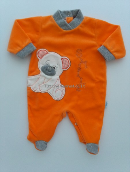 Baby image footie chenille bear smile. Colour orange, size 0-1 month Orange Size 0-1 month