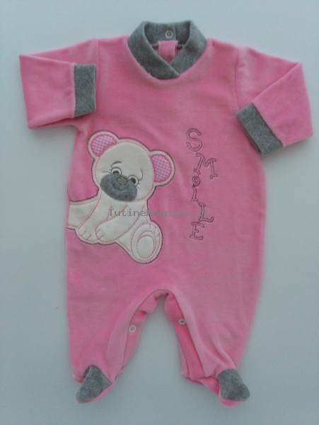 Baby image footie chenille bear smile. Colour coral pink, size 3-6 months Coral pink Size 3-6 months