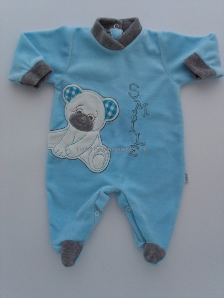 Baby image footie chenille bear smile. Colour turquoise, size 0-1 month Turquoise Size 0-1 month