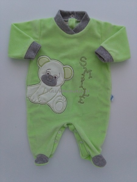 Baby image footie chenille bear smile. Colour pistacchio green, size 0-1 month Pistacchio green Size 0-1 month