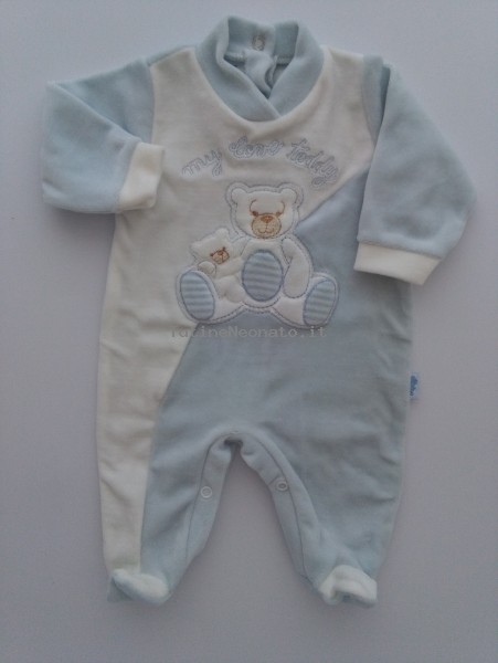 Picture baby chenille footie my love teddy. Colour light blue, size 0-1 month Light blue Size 0-1 month
