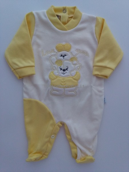 Baby footie interlock baby bear with bunny. Colour yellow, size 0-1 month Yellow Size 0-1 month