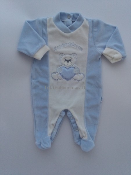 Picture baby chenille footie the heart friend. Colour light blue, size 0-1 month Light blue Size 0-1 month