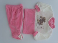 Image baby footie outfit tender puppies. Colour coral pink, size 0-1 month