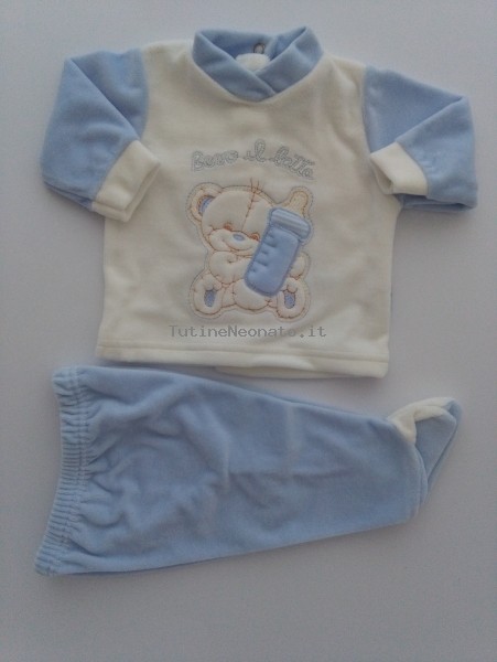 Picture baby footie outfit drink milk with bottle. Colour light blue, size 1-3 months Light blue Size 1-3 months