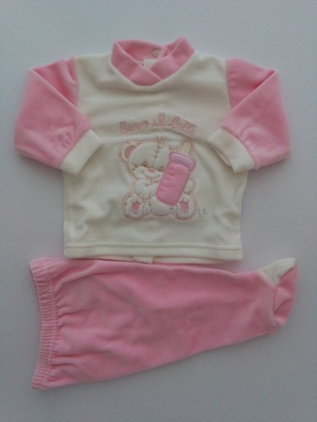 Picture baby footie outfit drink milk with bottle. Colour pink, size 1-3 months Pink Size 1-3 months
