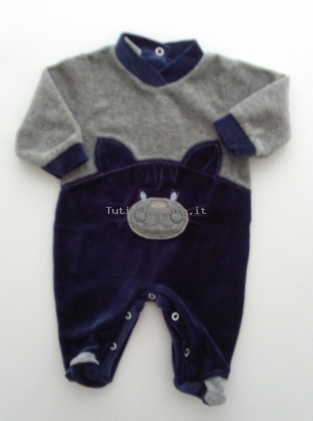 Baby image footie chenille cat melange. Colour blue, size 1-3 months Blue Size 1-3 months