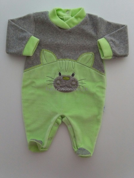 Baby image footie chenille cat melange. Colour pistacchio green, size 0-1 month Pistacchio green Size 0-1 month