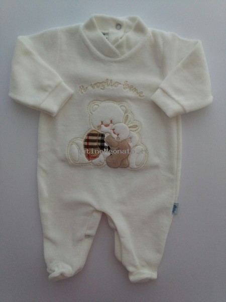 Image baby footie chenille baby bear and Scottish rabbits. Colour creamy white, size 0-1 month Creamy white Size 0-1 month