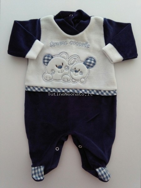 Picture baby footie chenille baby bear with bunny. Colour blue, size 1-3 months Blue Size 1-3 months