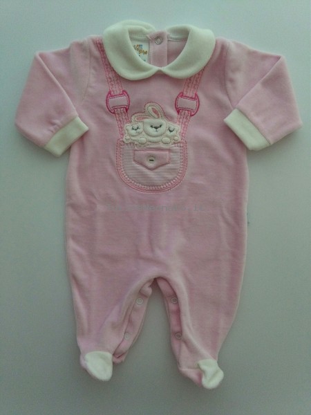 Picture baby footie chenille rabbit with bears. Colour pink, size 0-1 month Pink Size 0-1 month