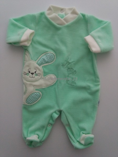 Picture baby footie chenille happy rabbit. Colour green, size 1-3 months Green Size 1-3 months