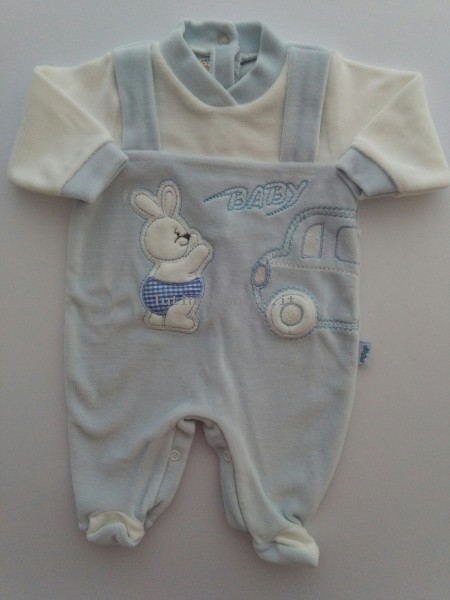 Picture baby footie chenille car baby. Colour light blue, size 0-1 month Light blue Size 0-1 month