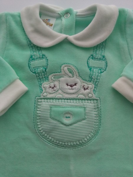 Picture baby footie chenille rabbit with bears. Colour green, size 0-1 month 2