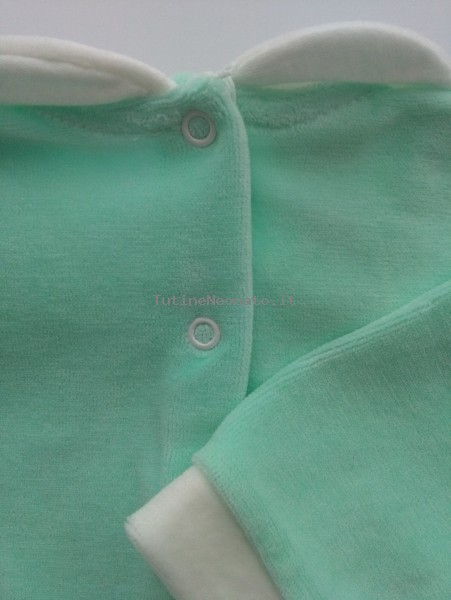 Picture baby footie chenille rabbit with bears. Colour green, size 0-1 month 3