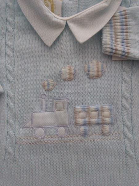 Picture baby footie mixed wool train. Colour light blue, size 1-3 months 2