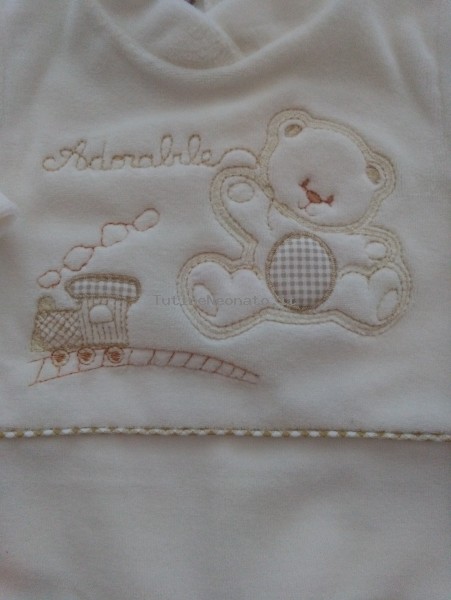 Image baby footie chenille bear and locomotive. Colour creamy white, size 6-9 months 2