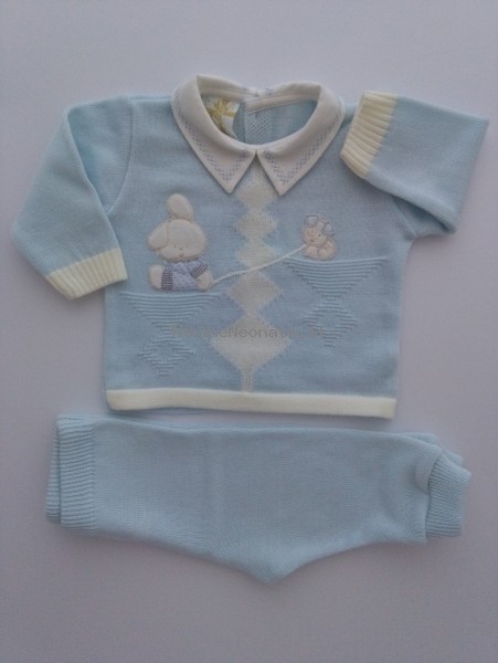 Picture baby outfit mixed wool. Colour light blue, size 1-3 months Light blue Size 1-3 months