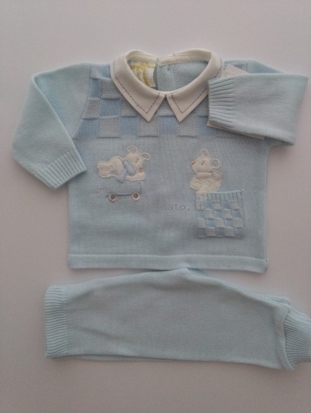Baby outfit image mixed wool mice. Colour light blue, size 1-3 months Light blue Size 1-3 months