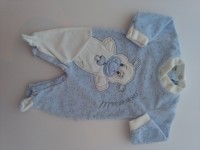 Picture baby footie chenille cow cow muuuu!. Colour light blue, size 6-9 months