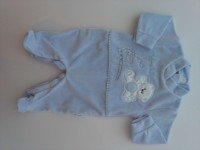 Image baby footie chenille bear and locomotive. Colour light blue, size 6-9 months