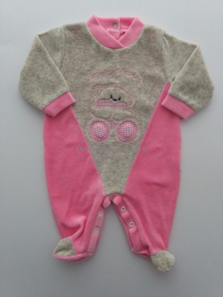 Baby image footie chenille bear and melange heart. Colour coral pink, size 1-3 months Coral pink Size 1-3 months
