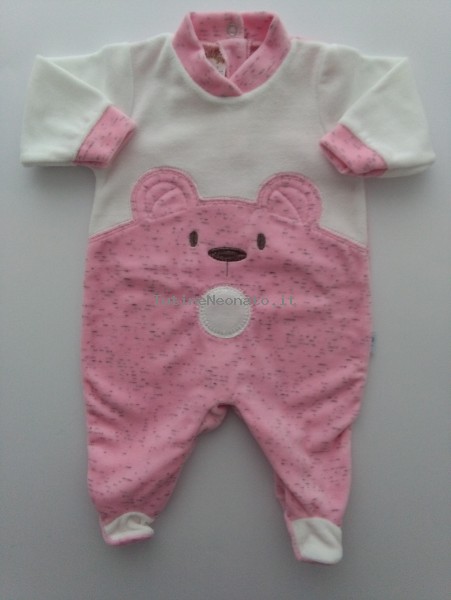 Image baby footie chenille pointed bear. Colour pink, size 1-3 months Pink Size 1-3 months
