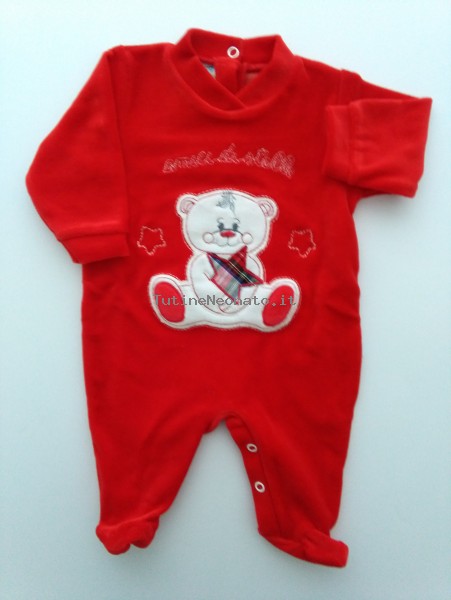 Picture baby footie chenille friends of stars. Colour red, size 0-1 month Red Size 0-1 month