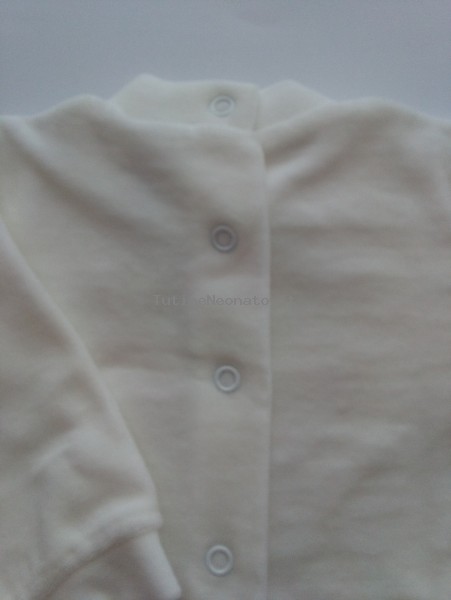 depicting Chenille outfit with Baby bear and Baby bottle embroidery. Colour creamy white, size 00 3