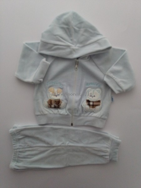 Picture tracksuit with hood tender friends. Colour light blue, size 3-6 months Light blue Size 3-6 months