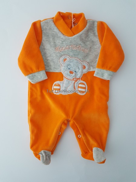 Chenille baby boy footie very tender baby footie. Colour orange, size 0-1 month Orange Size 0-1 month