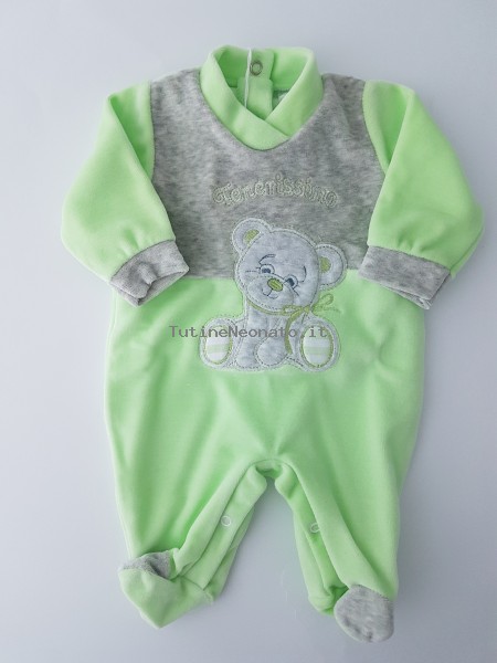 Chenille baby boy footie very tender baby footie. Colour pistacchio green, size 0-1 month Pistacchio green Size 0-1 month