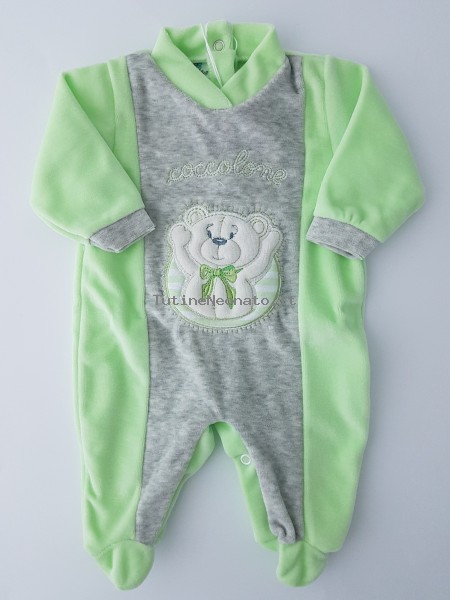 Image baby footie chenille cuddly. Colour pistacchio green, size 0-1 month Pistacchio green Size 0-1 month