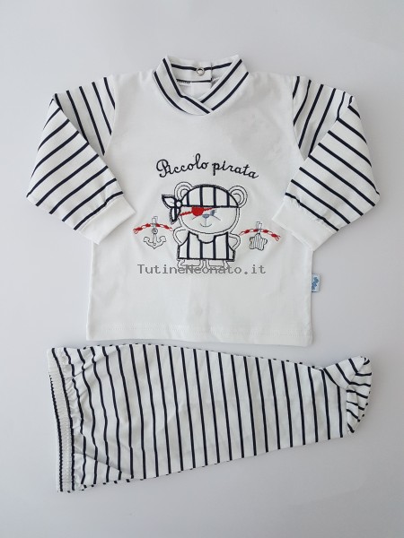 Picture baby footie outfit cotton small pirate. Colour blue, size 3-6 months Blue Size 3-6 months