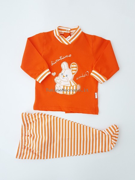 Image baby footie cotton outfit we become friends. Colour orange, size 6-9 months Orange Size 6-9 months