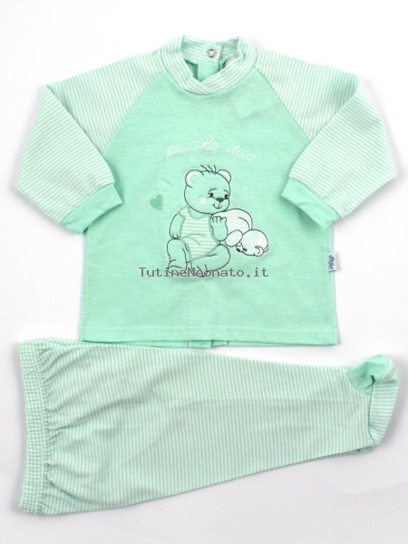 Picture baby footie cotton outfit small my stripes. Colour green, size 6-9 months Green Size 6-9 months