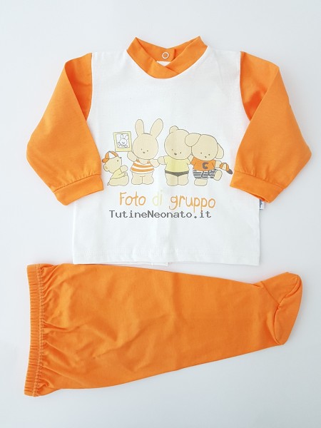 Picture baby footie outfit cotton jersey group photo. Colour orange, size 6-9 months Orange Size 6-9 months