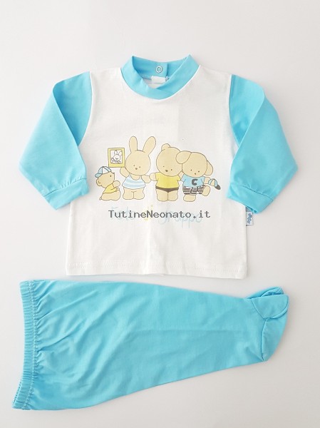 Picture baby footie outfit cotton jersey group photo. Colour turquoise, size 3-6 months Turquoise Size 3-6 months