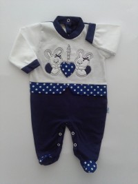 picture baby footie AMOUR bunnies. Colour blue, size 6-9 months